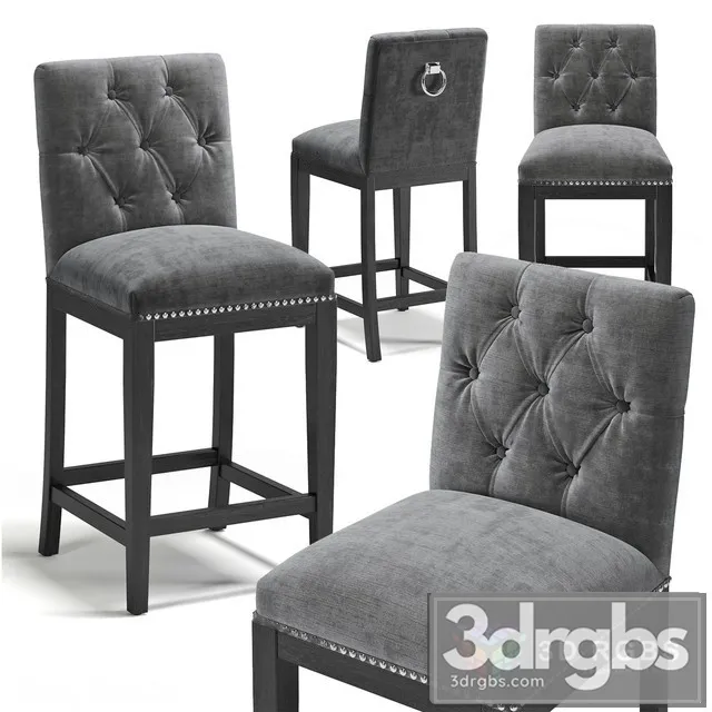 Gray Tuffted Counter Stool 3D Model Free
