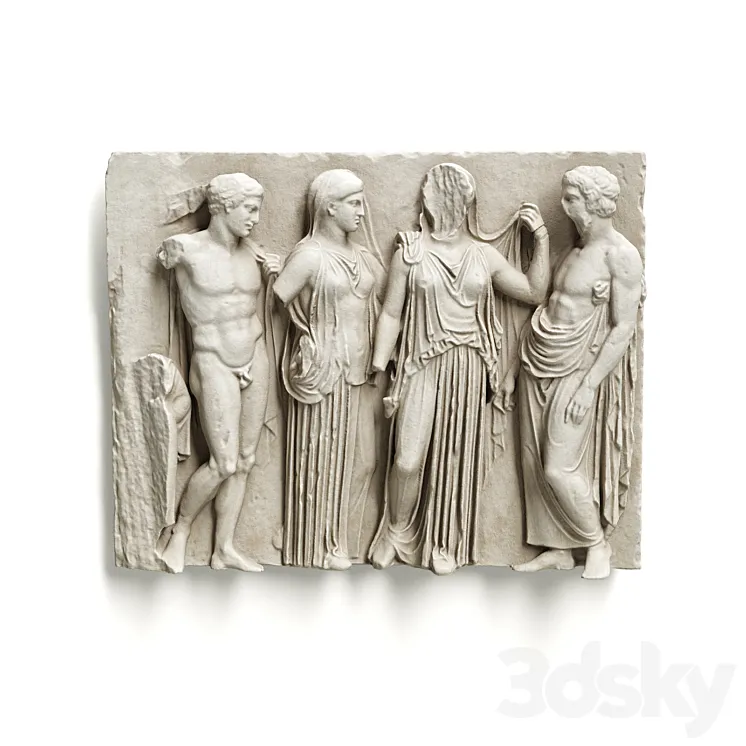Greek Attic relief wall panel 3D Model Free
