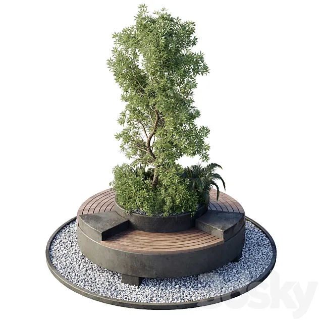 Green Benches – Set Plants Tree 25 3D Model