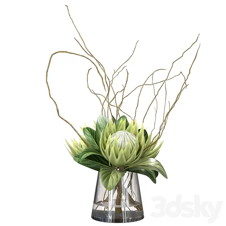 Green bouquet with protea 3D Model Free