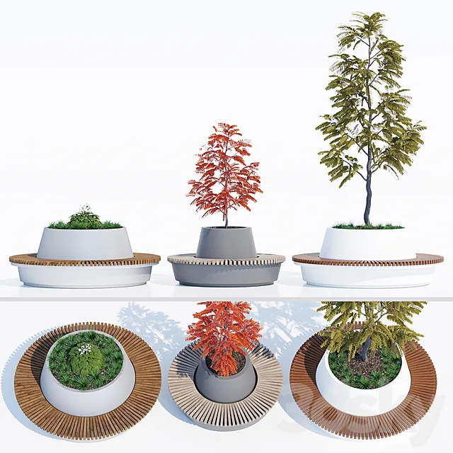 Green circular benches 3D Model