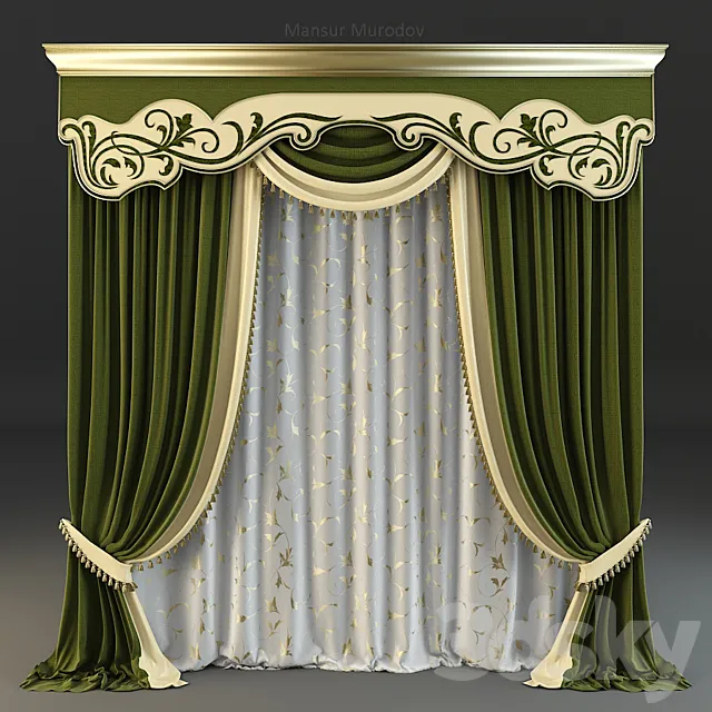 Green classic curtain 3D Model