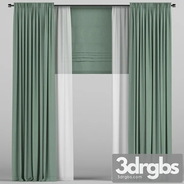 Green Roman Curtains 3D Model Free
