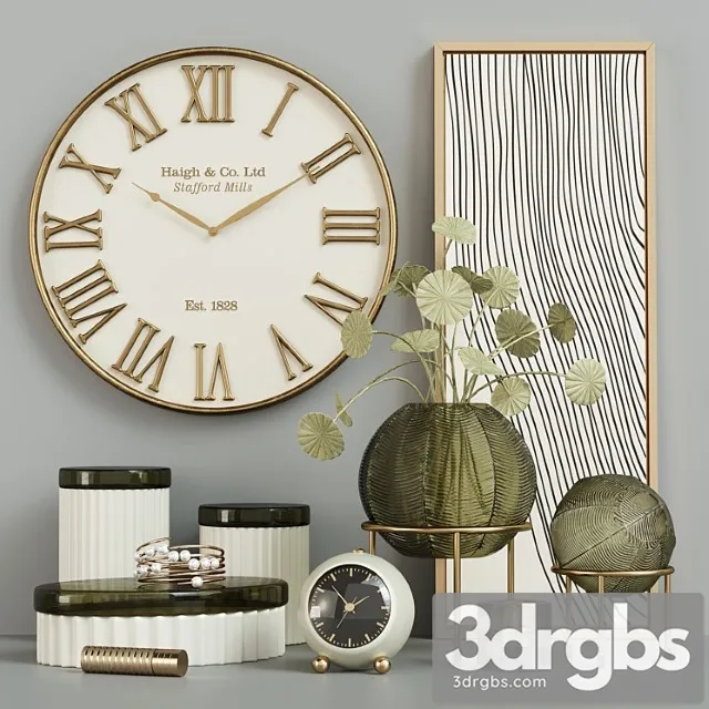 Green Round Vase Decorative Set 3D Model Free