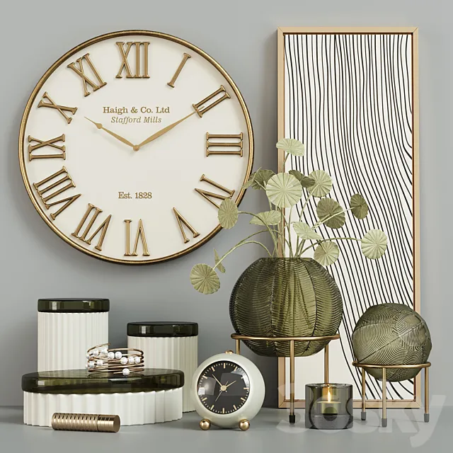 Green Round Vase Decorative Set 3DModel