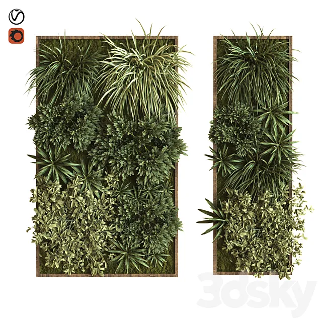 green wall vertical plant set 036 3D Model
