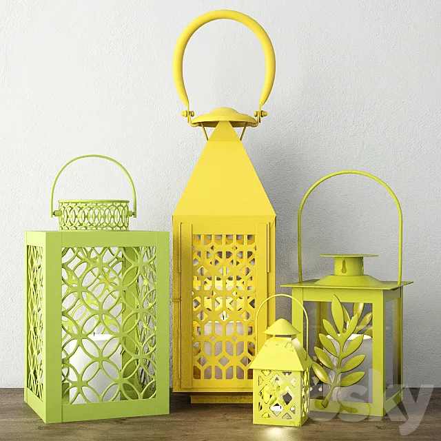 Green & Yellow Metal Lanterns 3D Model