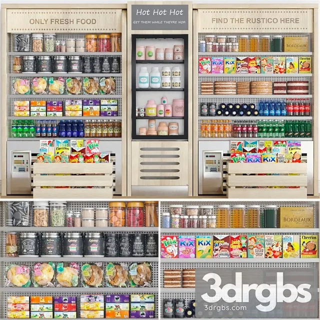 Grocery showcase in a supermarket in ethnic style with drinks and groceries Free Download