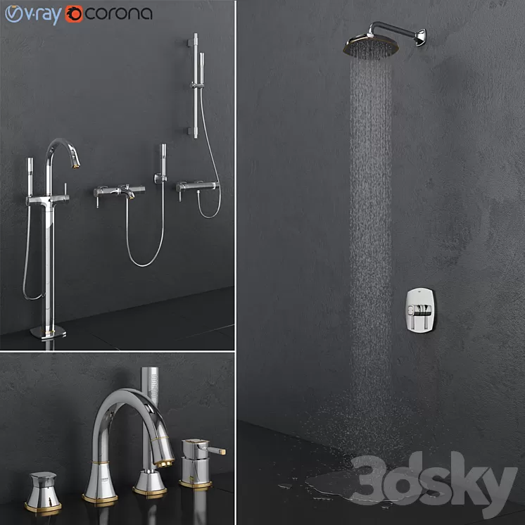 GROHE bath and shower faucets | Grandera Gold set 27 3D Model