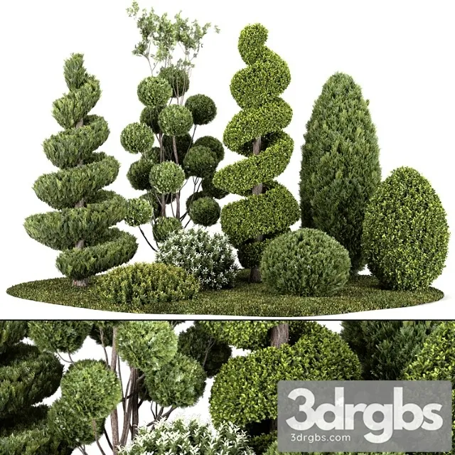 Group Outdoor Plants Hedges 3D Model Free