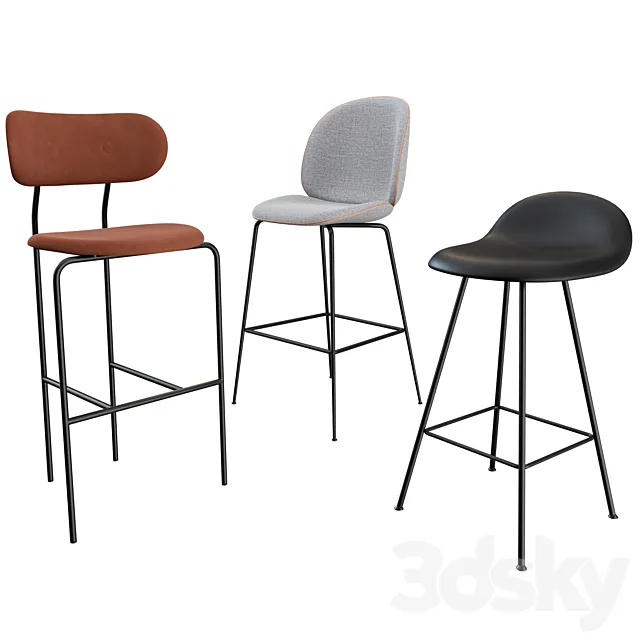 GUBI bar chairs and stools collection 3D Model