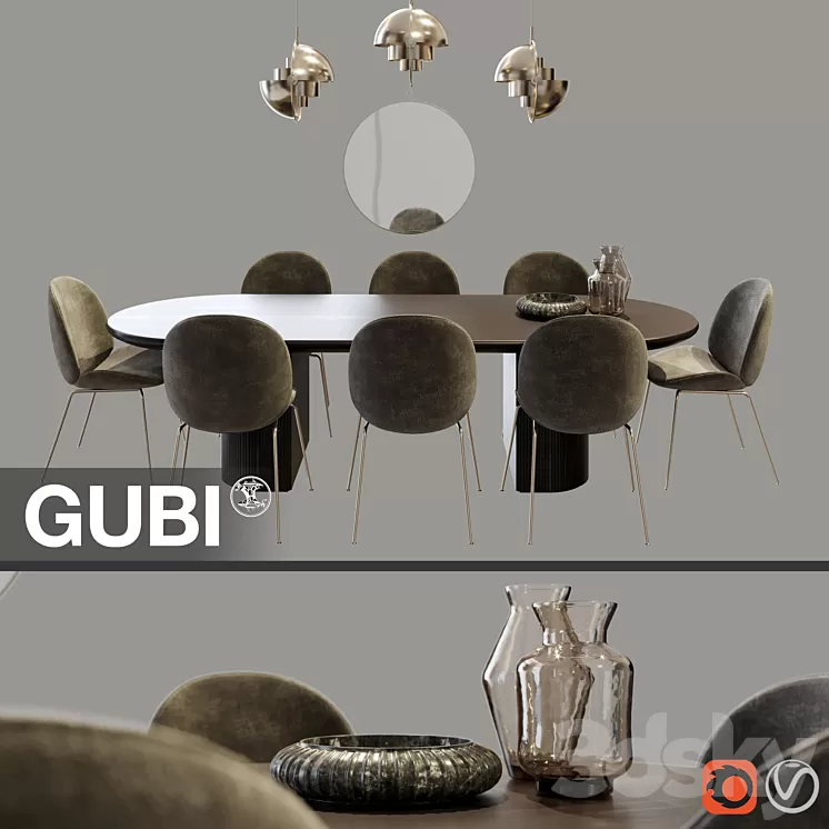 Gubi Dining Set 1 3D Model
