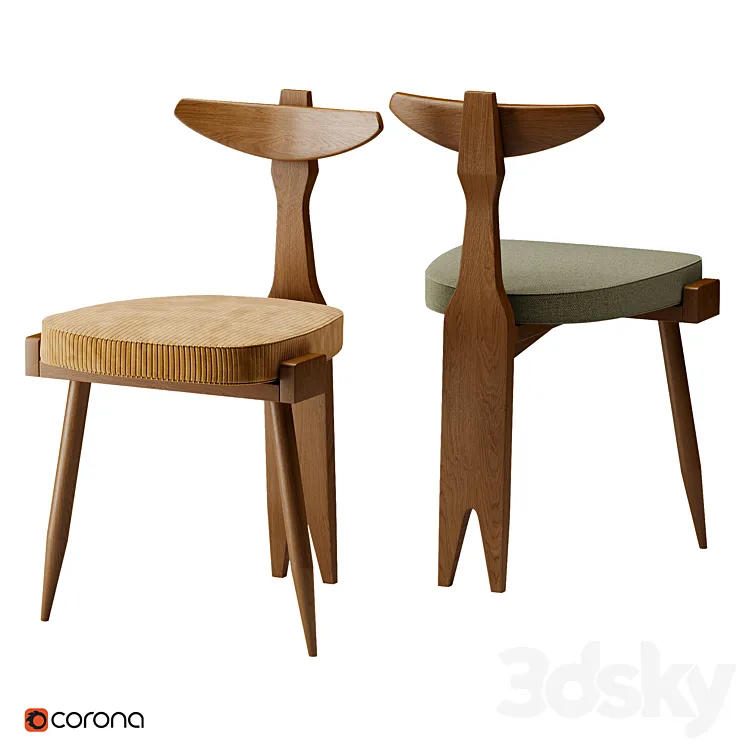 Guillerme and Chambron Oak Tripod Side Chair 3D Model Free