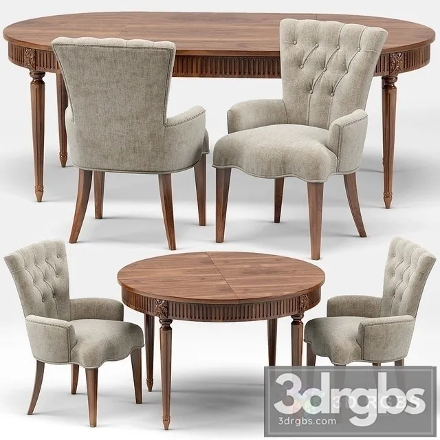 Gustavian Extension Table and Toulouse Armchair 3D Model Free