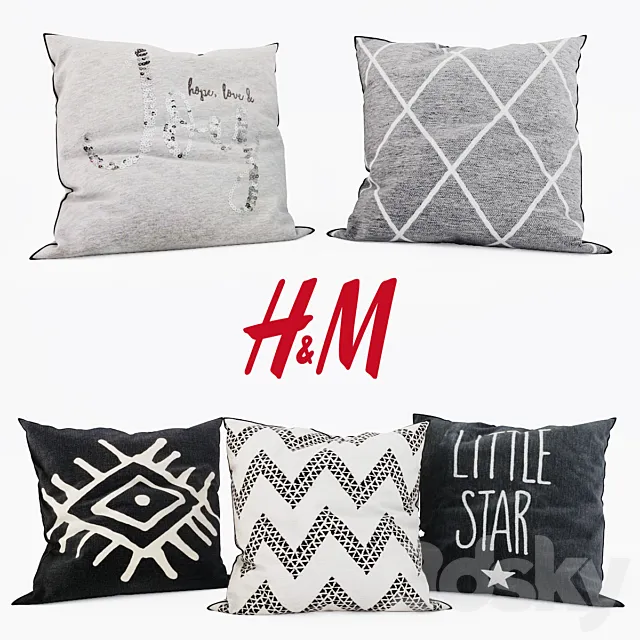 H & M Home - Decorative Pillows set 9 3DModel