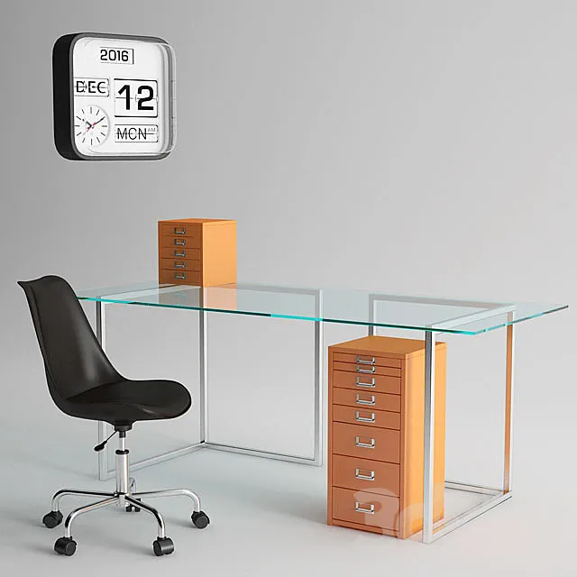 Habitat Ginnie Office Chair and Habitat Nic Glass Table 3D Model
