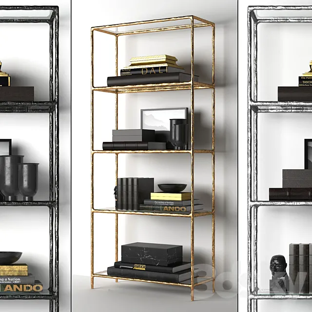 HADDEUS FORGED BRASS & GLASS OPEN SHELVING 3D Model