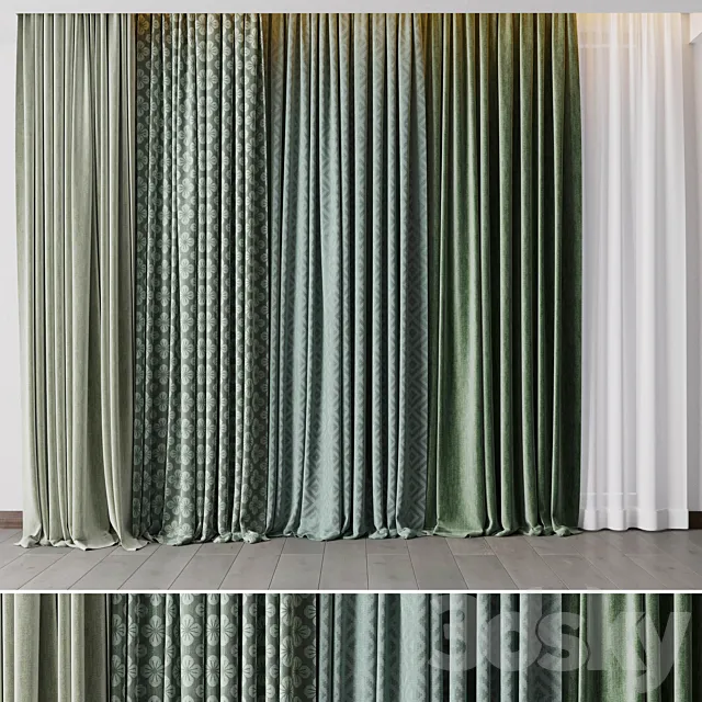 hadi curtain 57 collection green curtains 3D Model