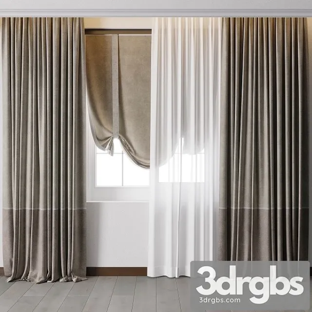Hadi Curtain With Roman Blind 68 3D Model Free