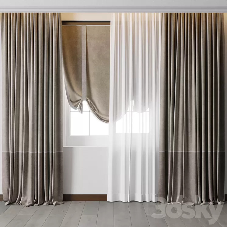 Hadi Curtain With Roman Blind 68 3D Model Free