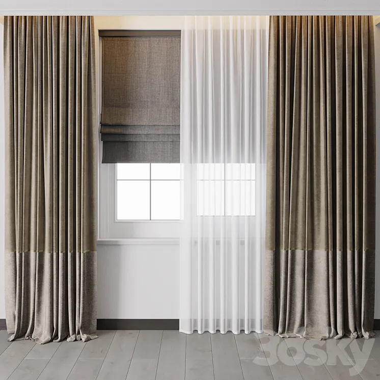 Hadi Curtain With Roman Blinds 56 3D Model Free