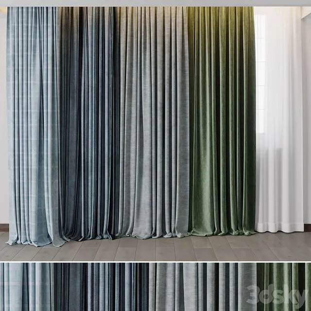 Hadi Curtains 40 - collection of green and blue curtains with patterns 3D Model