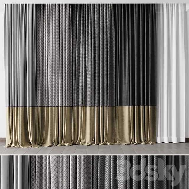 Hadi gray & gold Curtains 34 Soft curtains and linen and silk fabric 3D Model