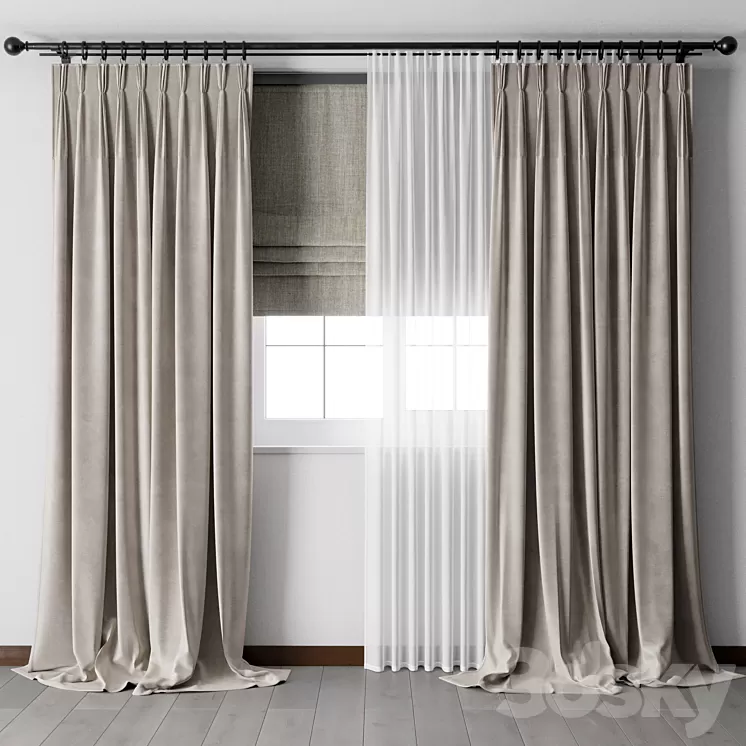 Hadi pleats curtains - Triple pleat heading 01 3D Model Free