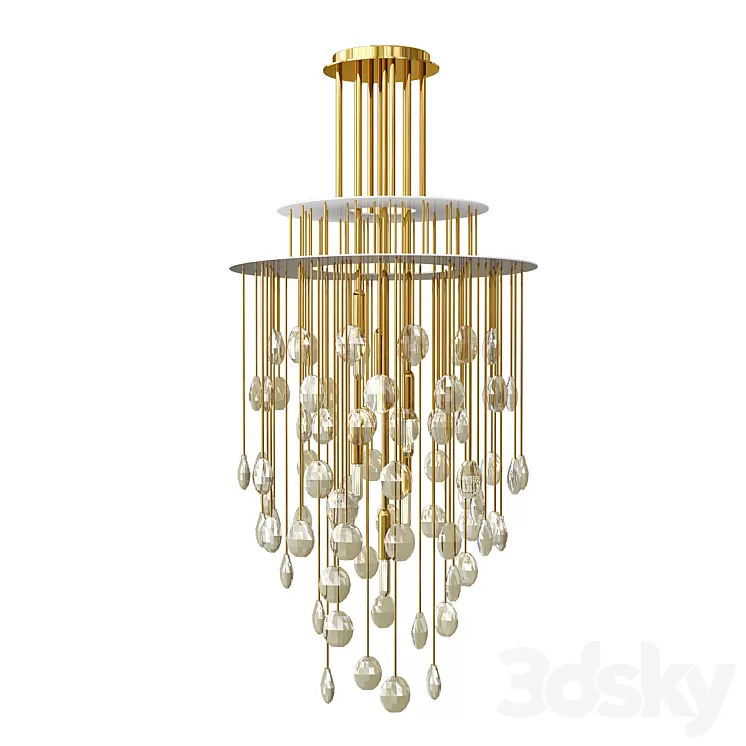 Hailee Med Chandelier in Natural Brass with Crystal 3D Model