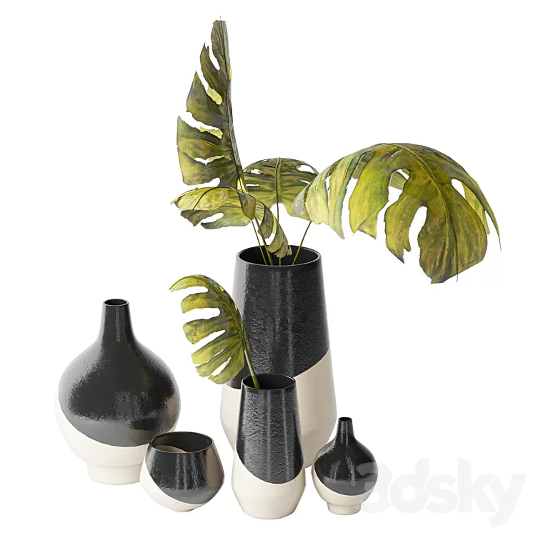Half Dipped Stoneware Vases Slate 3D Model Free