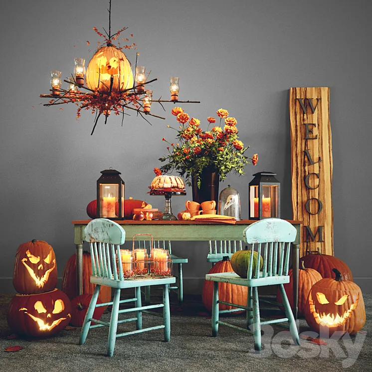 HALLOWEEN DECORATIVE SET 3D Model Free