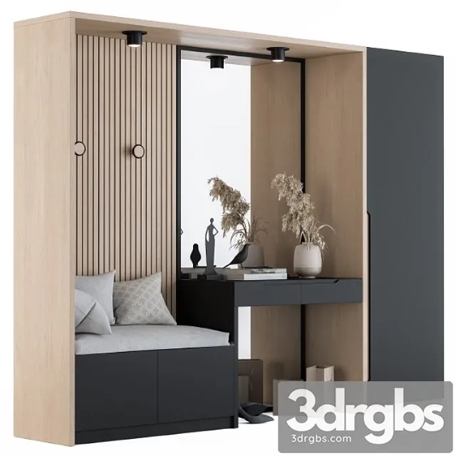 Hallway 02 Black and Wood Set 2 3D Model Free