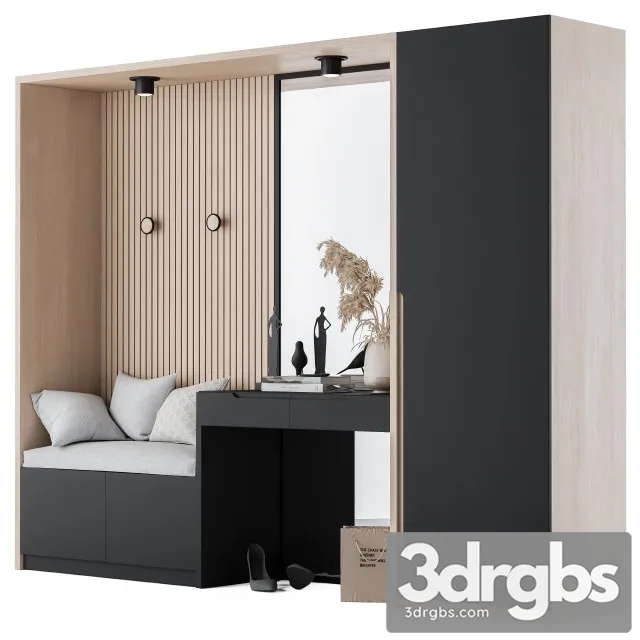 Hallway 02 Black and Wood Set 3D Model Free