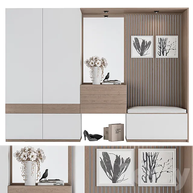 Hallway 07 - Wood and White Set 3D Model