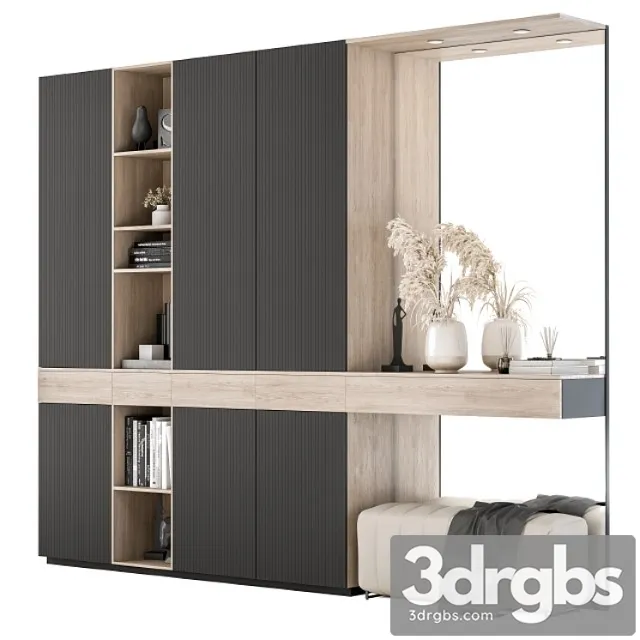 Hallway 08 Black and Wood Set 3D Model Free