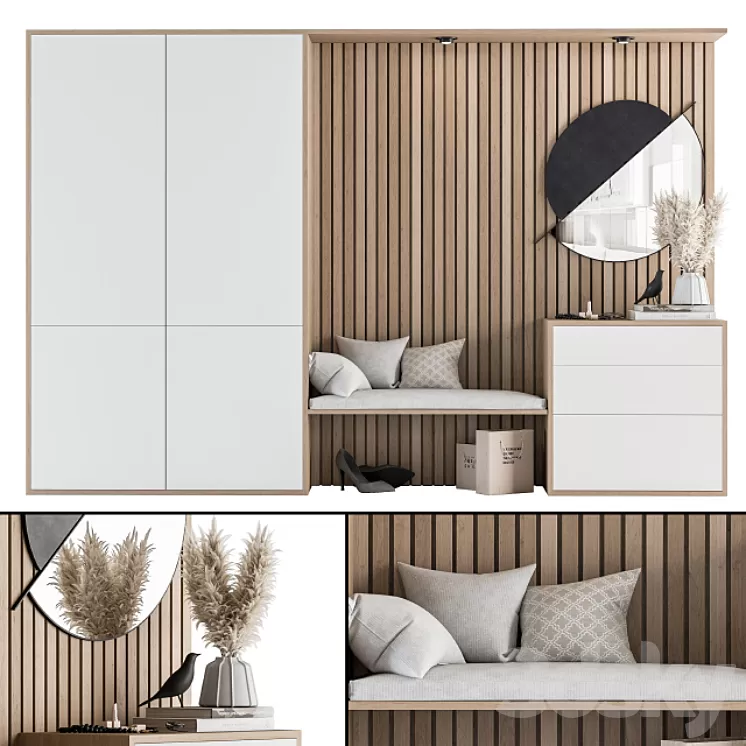 Hallway 10 - White and Wood Set 3D Model
