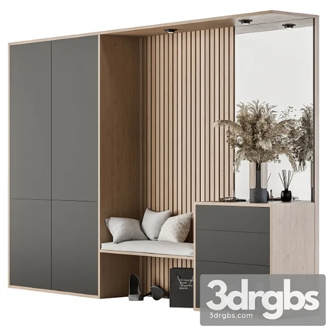 Hallway 11 Wood and Black Set 3D Model Free