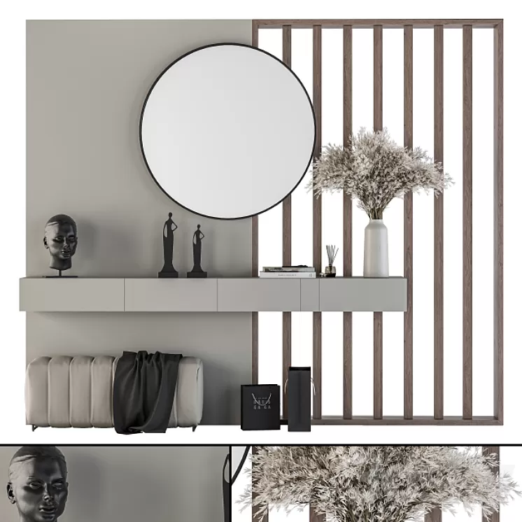 Hallway 12 - Gray and Wood Set 3D Model