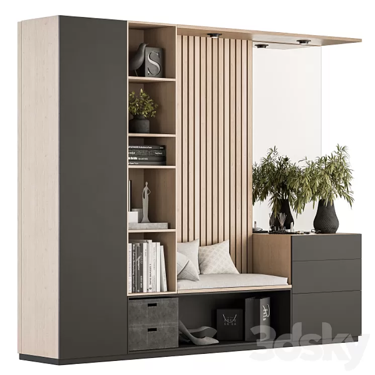 Hallway 17 - Black and Wood Set 3D Model