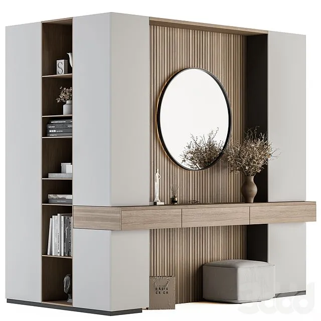 Hallway 37 - L Wardrobe White and Wood Entrance 3D Model