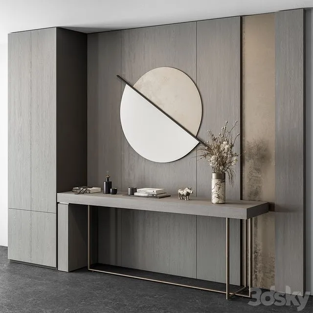 Hallway 41 Gray Wood and Gold Entrance 3D Model