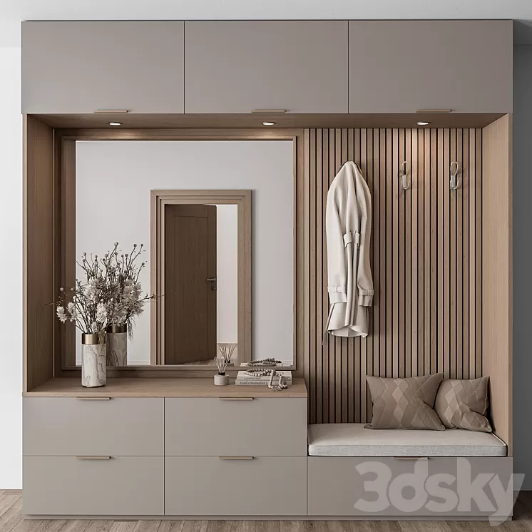 Hallway 46 - Beige and Wood Entrance 3D Model Free