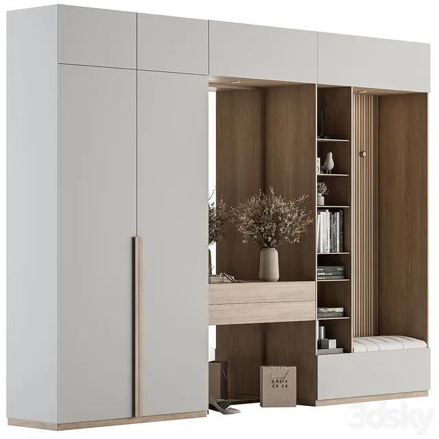 Hallway 48 White and Wood Entrance 3D Model