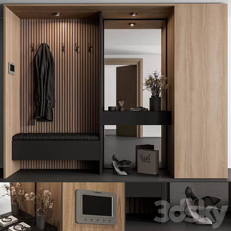 Hallway 57 - Black and Wood Entrance 3D Model Free