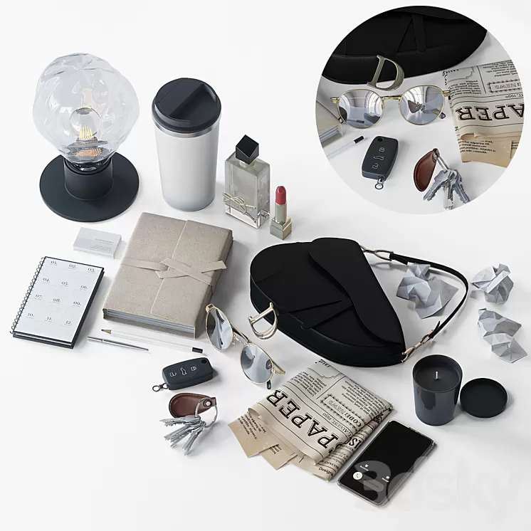 Hallway Accessory Set 3D Model Free