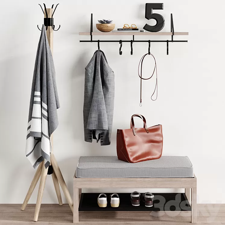 Hallway Floor Hanger Shelf Bench Pottery Barn Bag 3D Model Free