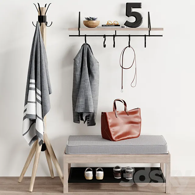 Hallway. Floor Hanger Shelf. Bench Pottery Barn Bag 3DModel