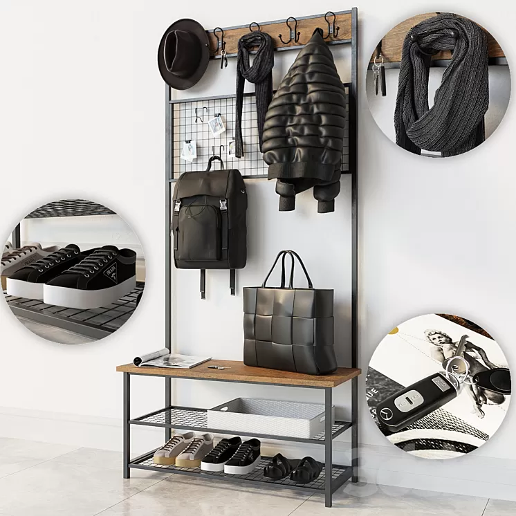 Hallway Industrial Shoe Rack Bench wardrobe 3D Model