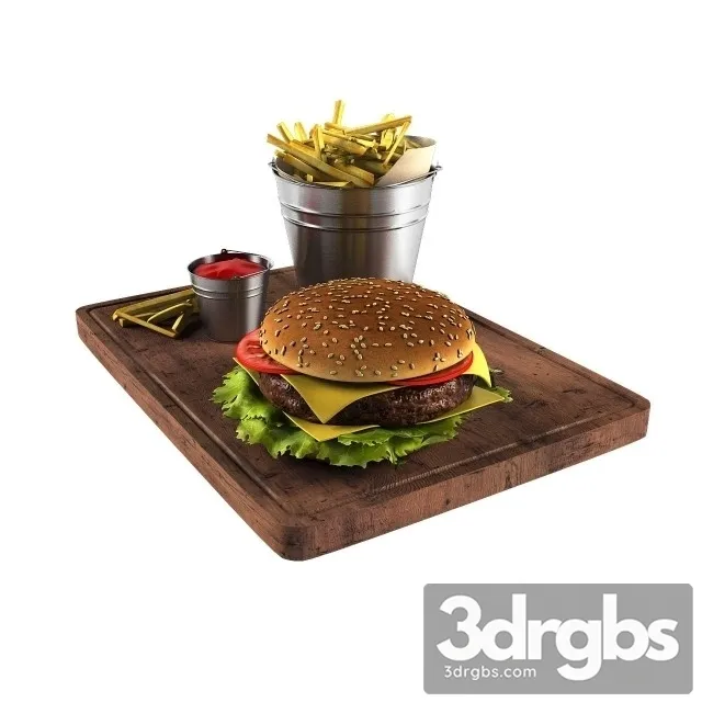 Hamburger Fried Potato 3D Model Free