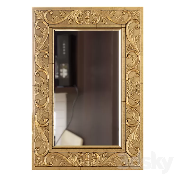 Hamilton Hills Large Gold Antique Inlay Baroque Styled Framed Mirror | Aged 3D Model